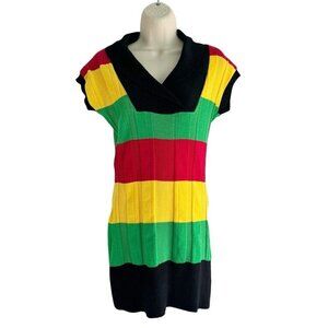 Vtg 90s Y2K Woman’s Sz M Red Yellow Green Color Block Sweater Dress Bob Marley
